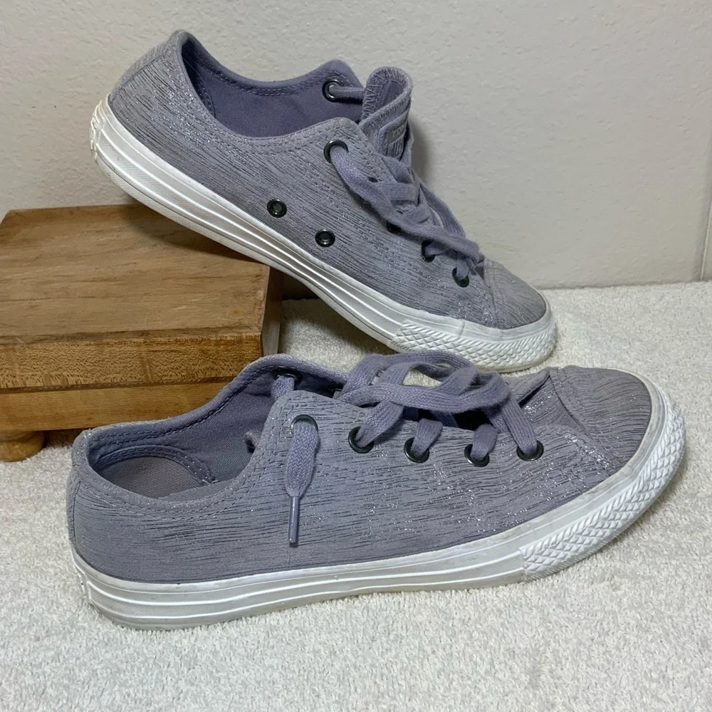 Converse All Star Purple Shimmer Leather Low Top Youth 3